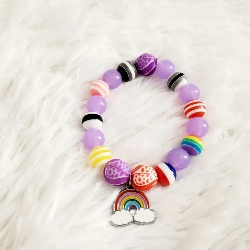 Handmade Children's Stretch Rainbow Pride Beaded Bracelet - Picture 3 of 14